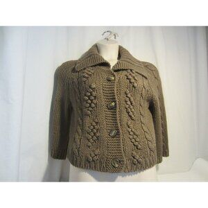 EXPRESS brown gold metallic CHUNKY knit cardigan sweater Women L